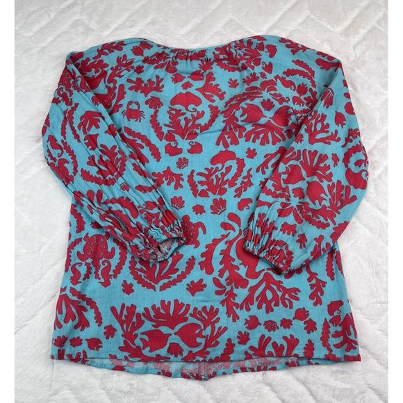 Lilly Pulitzer Women's (XS) Etta V-Neck Tunic w/ Tassels Long Sleeve Blouse - Picture 3 of 7